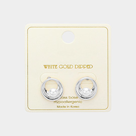 White Gold Dipped Inner Circle Pearl Stud Earrings