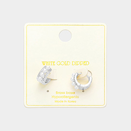 White Gold Dipped Pearl Eternity Huggie Earrings