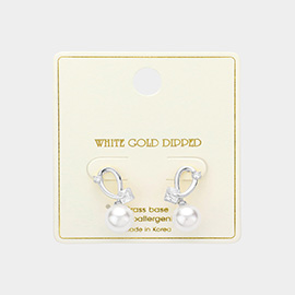 White Gold Dipped Curling Pearl Drop Stud Earrings