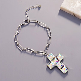 Crystal Stone Cross Charm Bracelet