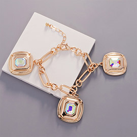 Square Crystal Stone Cluster Charm Bracelet