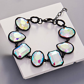 Oval Teardrop Square Crystal Stone Cluster Charm Bracelet