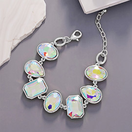 Oval Teardrop Square Crystal Stone Cluster Charm Bracelet