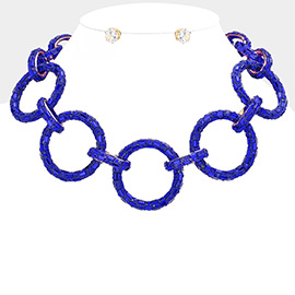 Baguette Stone Embellished Bling O Ring Link Necklace
