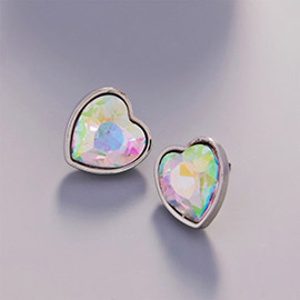 Faceted Crystal Heart Stone Cluster Stud Earrings
