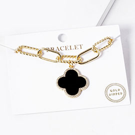 Gold Dipped Quatrefoil Charm Paperclip Bracelet