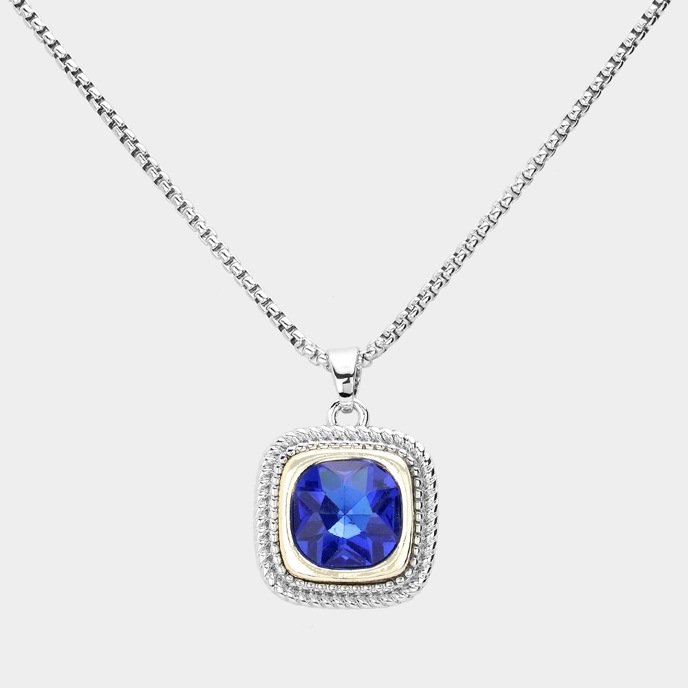 Round Stone Square Pendant Necklace