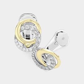 CZ Stone Paved Double Circle Clip On Earrings