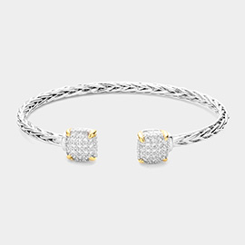 Square CZ Stone Cluster Tip Cuff Bracelet