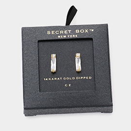 SECRET BOX_14K Gold Dipped Baguette CZ Stone Cluster Stud Earrings