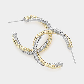 14K Gold Plated CZ Stone Accented Hoop Earrings