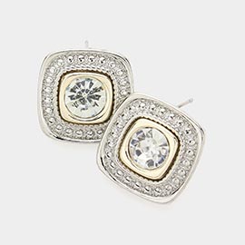 Round Stone Pointed Square Stud Earrings