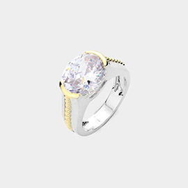 Oval CZ Stone Accented Two Tone Ring