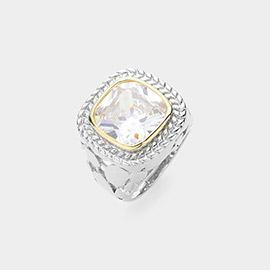 Square CZ Stone Accented Ring