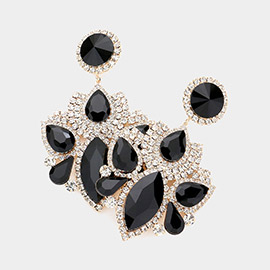 Marquise Teardrop Stone Accented Rhinestone Paved Dangle Evening Earrings