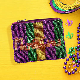 MARDI GRAS Message Seed Beaded Mini Pouch Bag