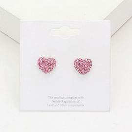 Crystal Stone Paved Heart Stud Earrings