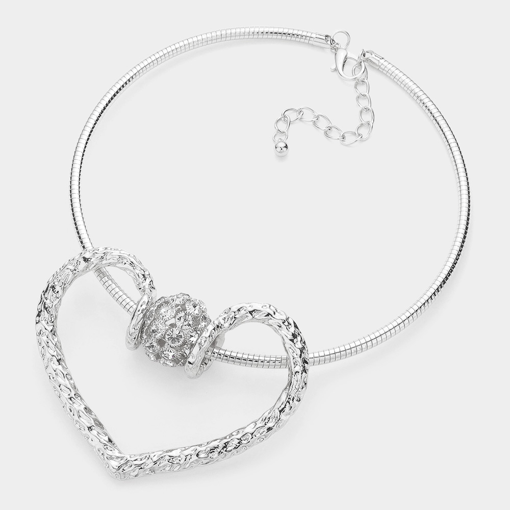 Rhinestone Paved Oversized Heart Pendant Choker Necklace