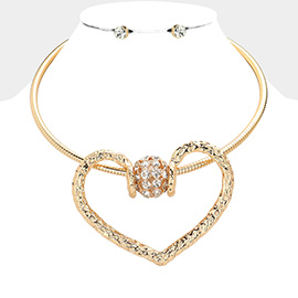 Rhinestone Paved Oversized Heart Pendant Choker Necklace