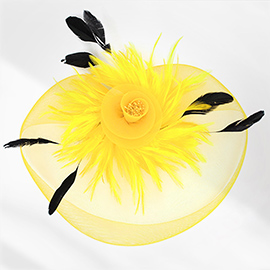 Feather Pearl Cluster Mesh Flower Fascinator / Headband