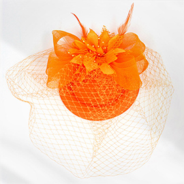 Feather Pearl Mesh Flower Fascinator / Headband