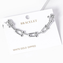 White Gold Dipped Hardware Textured Metal  Chain Bracelet