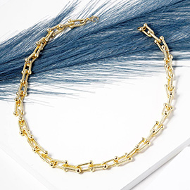 Gold Dipped Textured Metal Hardware Chain Necklace