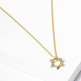 Gold Dipped Stone Pointed Star Of David Pendant Necklace