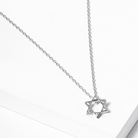 White Gold Dipped Stone Pointed Star Of David Pendant Necklace