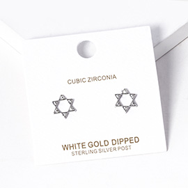 White Gold Dipped Stone Pointed Star Of David Stud Earrings