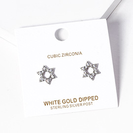 White old Dipped CZ Stone Paved Star Of David Stud Earrings