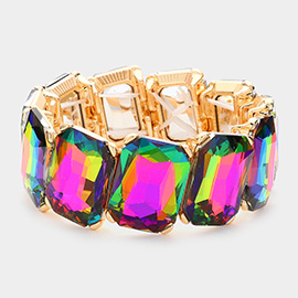 Rectangle Crystal Stone Cluster Stretch Evening Bracelet