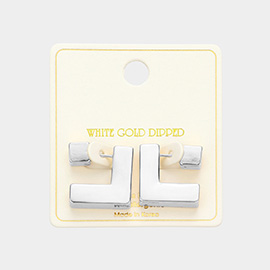 White Gold Dipped Square Metal Hoop Earrings