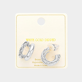 White Gold Dipped Textured Metal Hoop Earrings