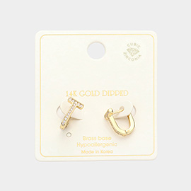 14K Gold Dipped CZ Stone Paved Huggie Earrings