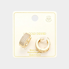 14K Gold Dipped CZ Stone Paved Hoop Earrings