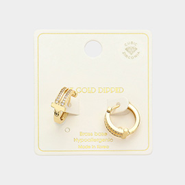 14K Gold Dipped CZ Stone Paved Split Hoop Earrings