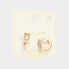 14K Gold Dipped CZ Stone Paved Abstract Hoop Earrings