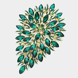 Flower Centered Marquise Stone Cluster Vine Pin Brooch