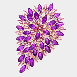 Flower Centered Marquise Stone Cluster Vine Pin Brooch