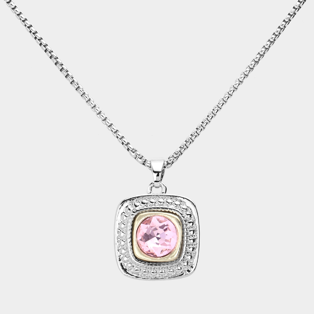 Round Stone Square Pendant Necklace