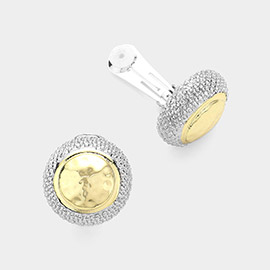14K Gold Plated Two Tone Round Textured Metal Clip On Earrings