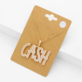 CZ Stone Paved CASH Message Pendant Necklace