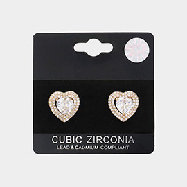 CZ Stone Heart Stud Earrings