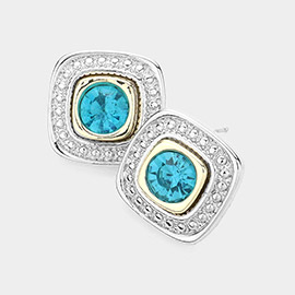 Round Stone Pointed Square Stud Earrings