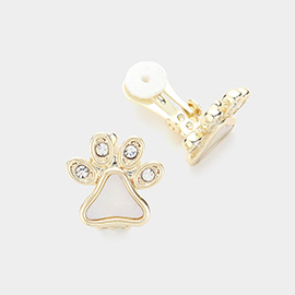 14K Gold Plated Mother Of Pearl Dog Paw Clip On Earrings