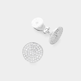 14K Gold Plated CZ Stone Disc Clip On Earrings