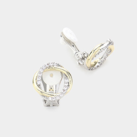 14K Gold Plated CZ Stone Paved Infinity Clip On Earrings