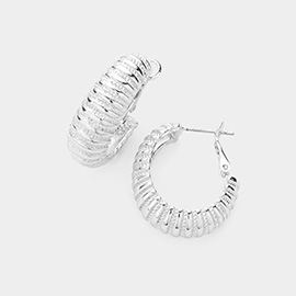 14K Gold Plated Textured Metal Hoop Earrings