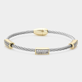 CZ Stone Paved Rectangle Lock Pointed Magnetic Bracelet